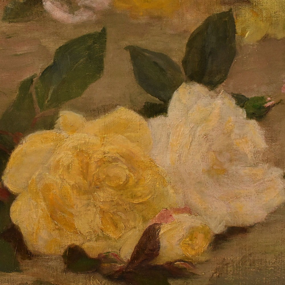 QF782 6a antique floral roses painting flower oil still life XIX